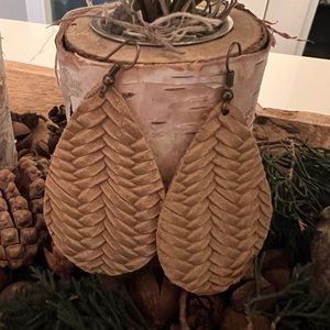 Beige Cork Leather Earrings